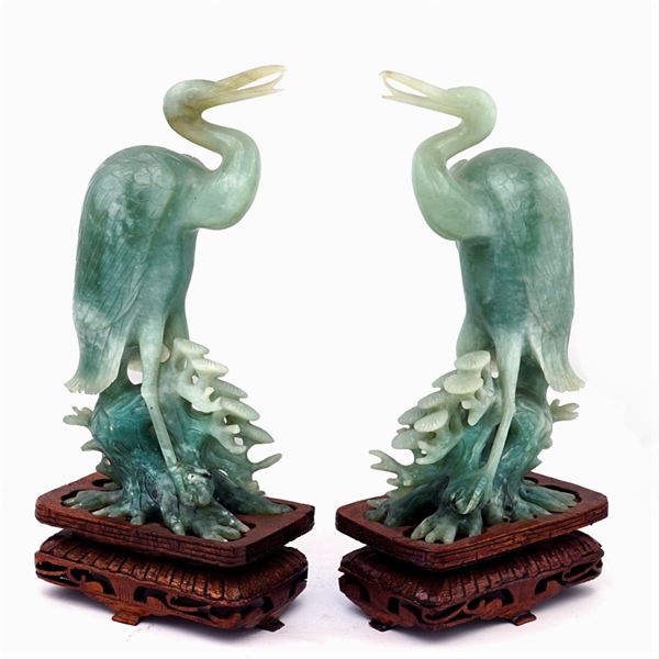 Pair of Jadeite sculptures  (Oriental manufacture, 19th-20th century)  - Auction From Important Roman Collections - Colasanti Casa d'Aste