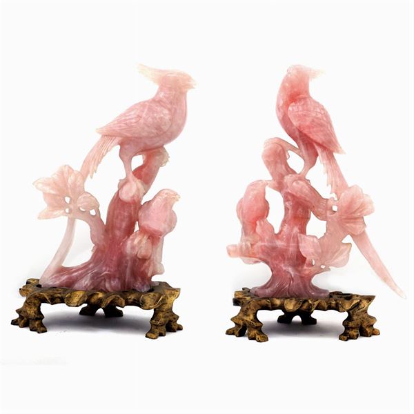 Pair of pink quartz sculptures