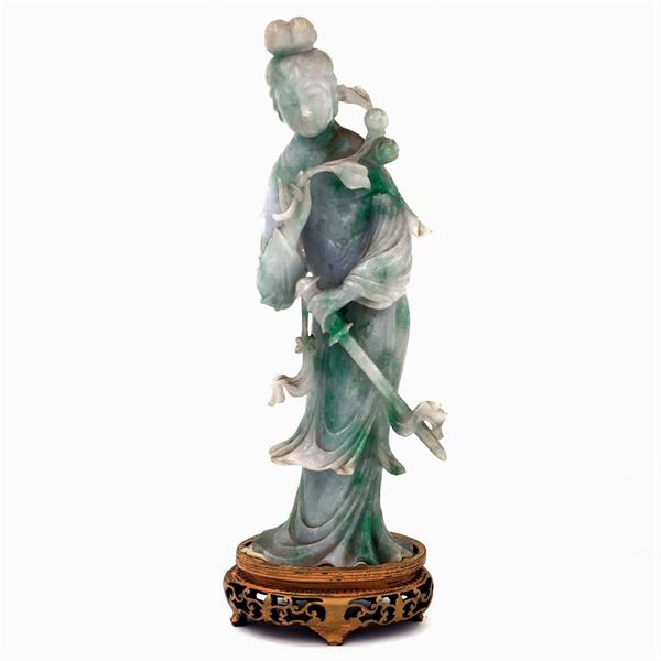 Jade figure  (Oriental manufacture, 19th-20th century)  - Auction From Important Roman Collections - Colasanti Casa d'Aste