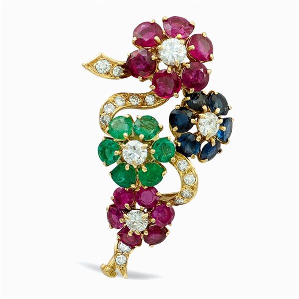 Spilla ramage floreale in oro giallo 18kt