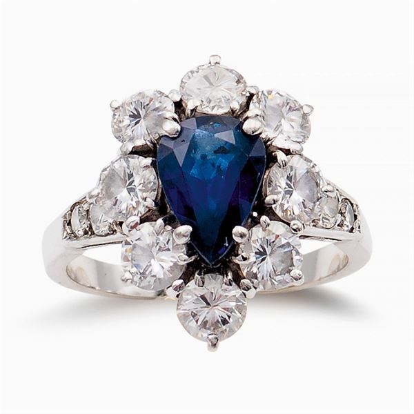 18kt white gold ring with pear shaped sapphire  (1940/50s)  - Auction FINE JEWELS AND WATCHES - Colasanti Casa d'Aste