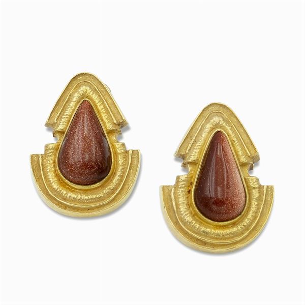 Alberto Sartoris, orecchini in oro giallo 18kt e avventurina