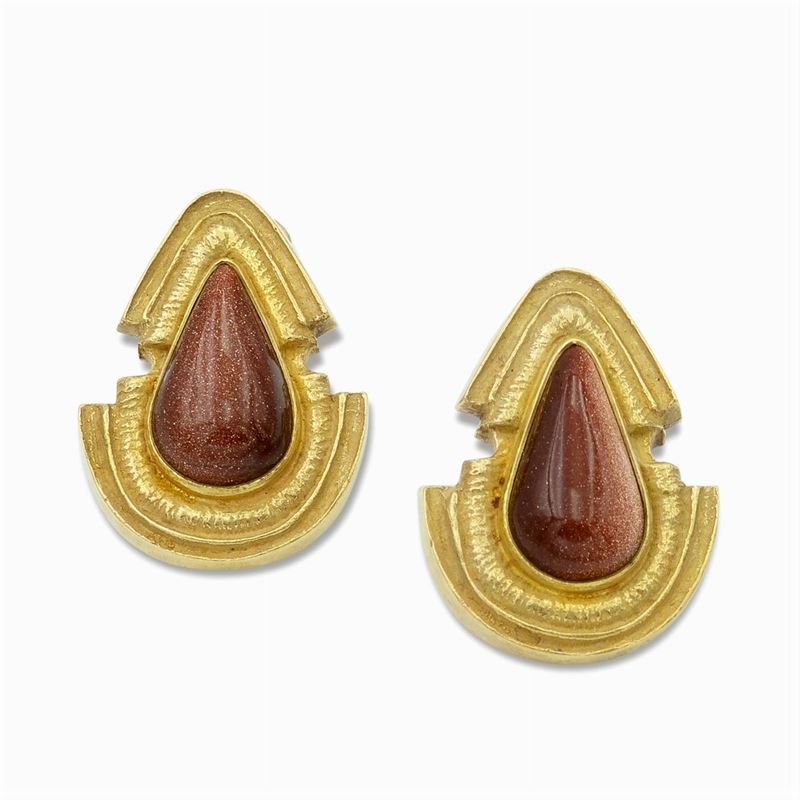 Alberto Sartoris, Orecchini in Oro Giallo 18kt e Avventurina