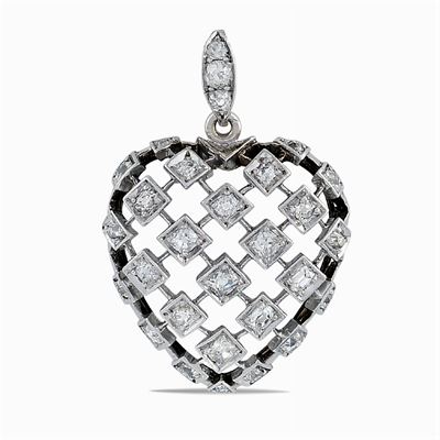 Pendente a Cuore in Cristallo di Rocca e Rose di Diamante