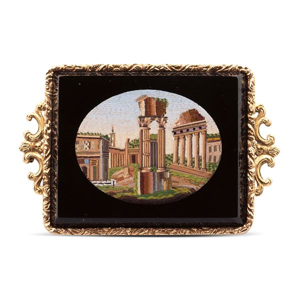 Spilla micromosaico raffigurante Fori Imperiali  (Roma XIX Sec.)  - Asta GIOIELLI E OROLOGI - Colasanti Casa d'Aste