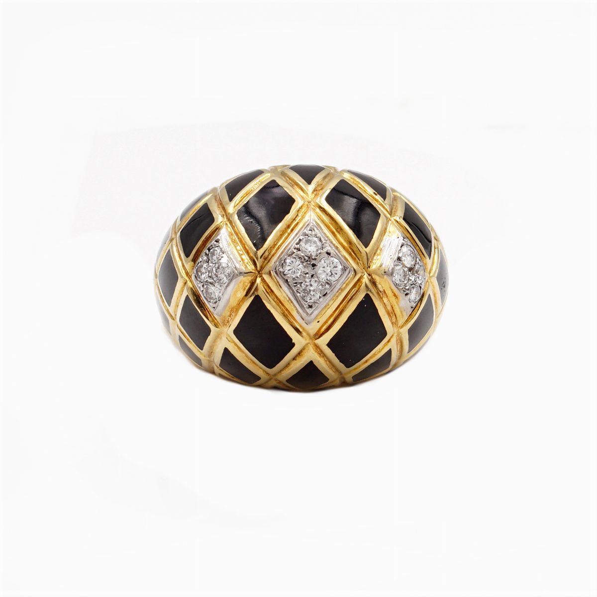 David Webb, Anello in Oro Giallo 18kt e Smalto Nero