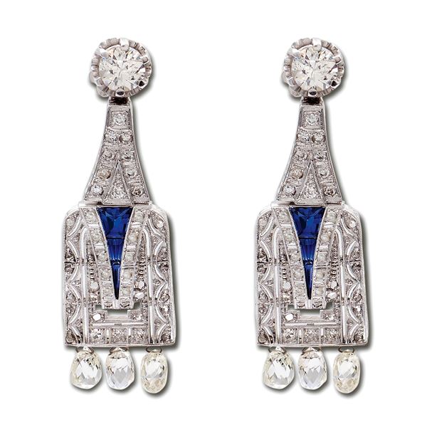 Platinum and diamond Art Deco' earrings  - Auction FINE JEWELS AND WATCHES - Colasanti Casa d'Aste