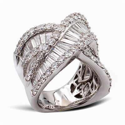 Anello Fascia Incrociata in Oro Bianco 18kt e Diamanti