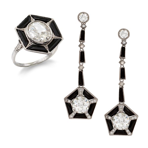 Platinum, onyx and diamond Art Deco' parure