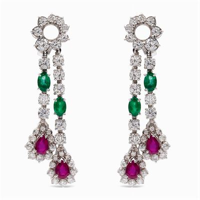 Orecchini Pendenti in Oro Bianco 18kt e Diamanti