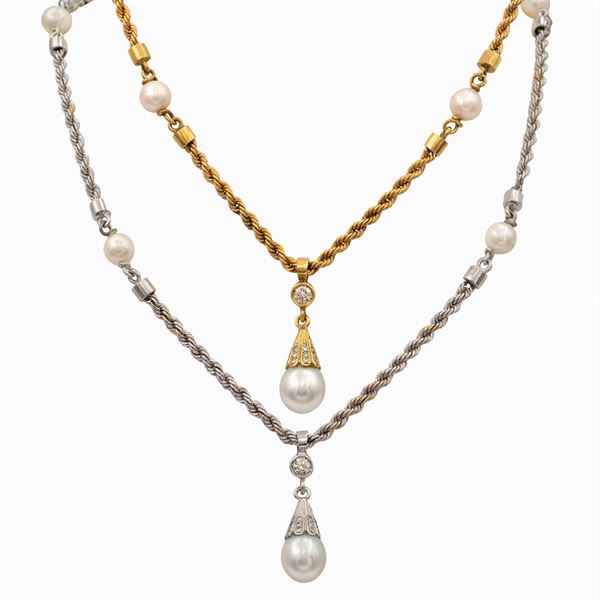 Two 18kt yellow and white gold necklaces