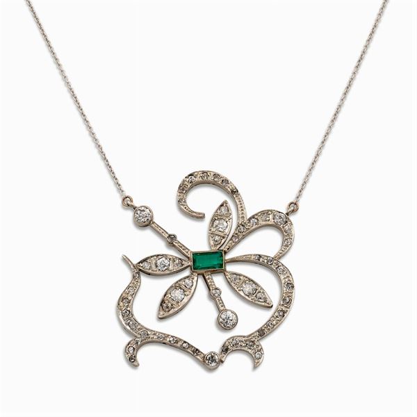 Platinum and diamond floral motif pendant  (Liberty period)  - Auction FINE JEWELS AND WATCHES - Colasanti Casa d'Aste