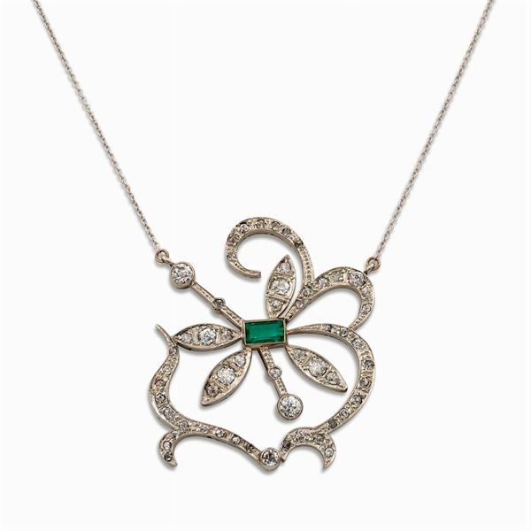 Platinum and diamond floral motif pendant