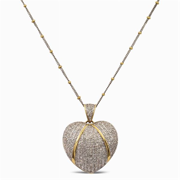 Pendente cuore in oro giallo e bianco 18kt  - Asta GIOIELLI E OROLOGI - Colasanti Casa d'Aste