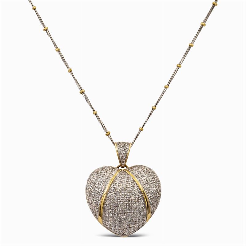 Pendente Cuore in Oro Giallo e Bianco 18kt