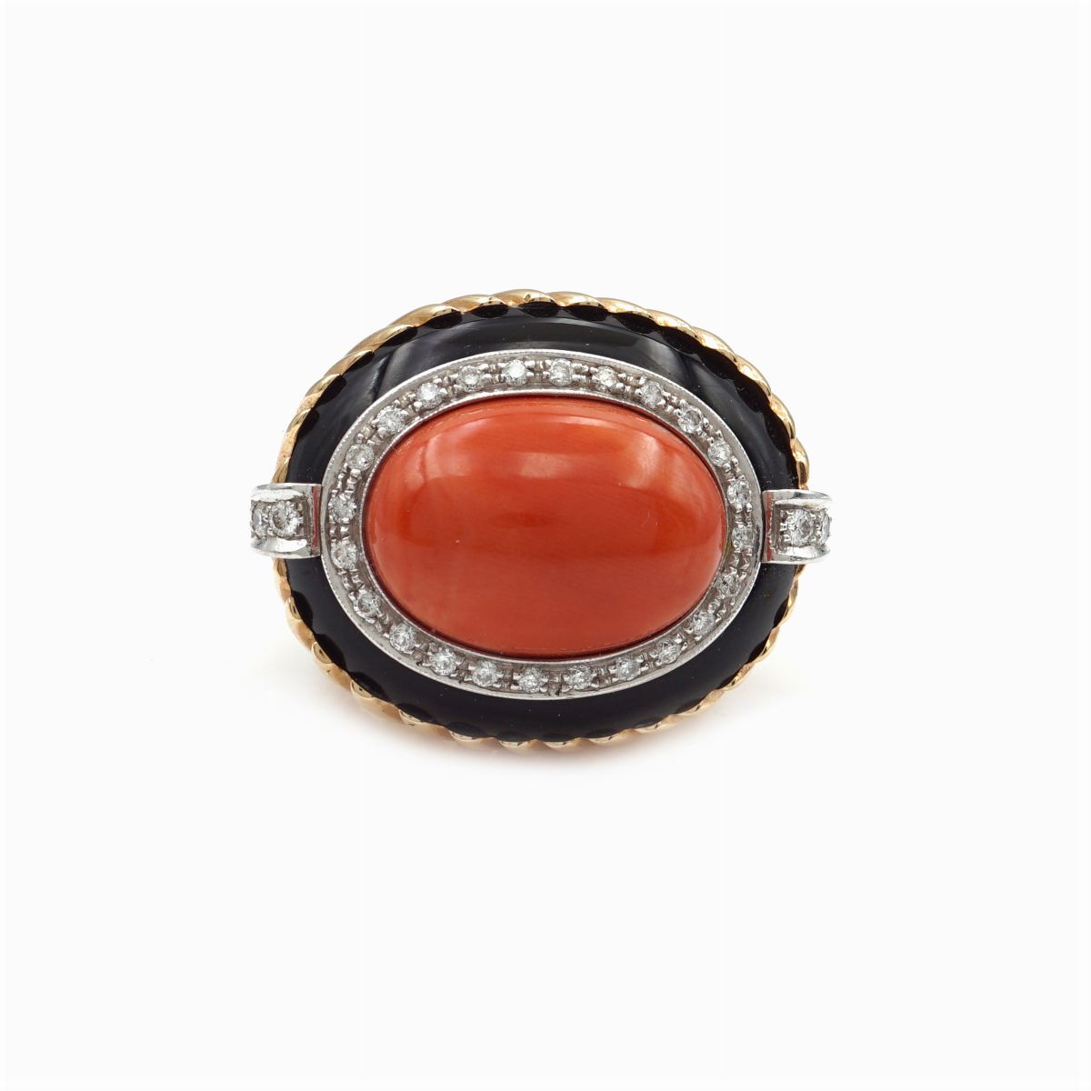 Anello a Ponte in Oro Rosa 18kt con Corallo Rosso