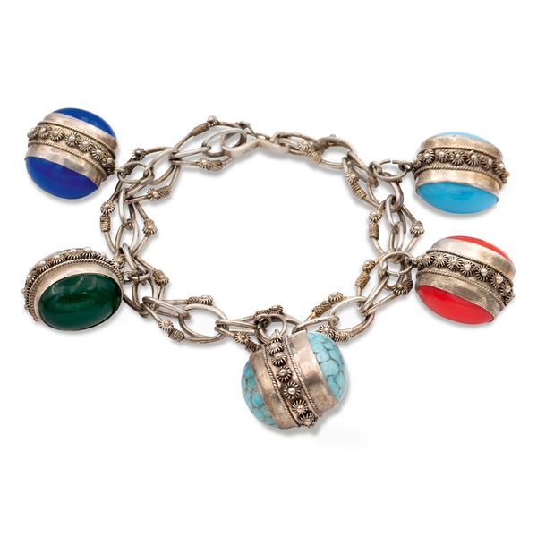 Silver and  hardstone charms bracelet