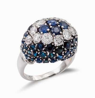 Anello in Oro Bianco 18kt con Zaffiri e Diamanti