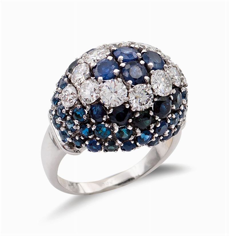Anello in Oro Bianco 18kt con Zaffiri e Diamanti