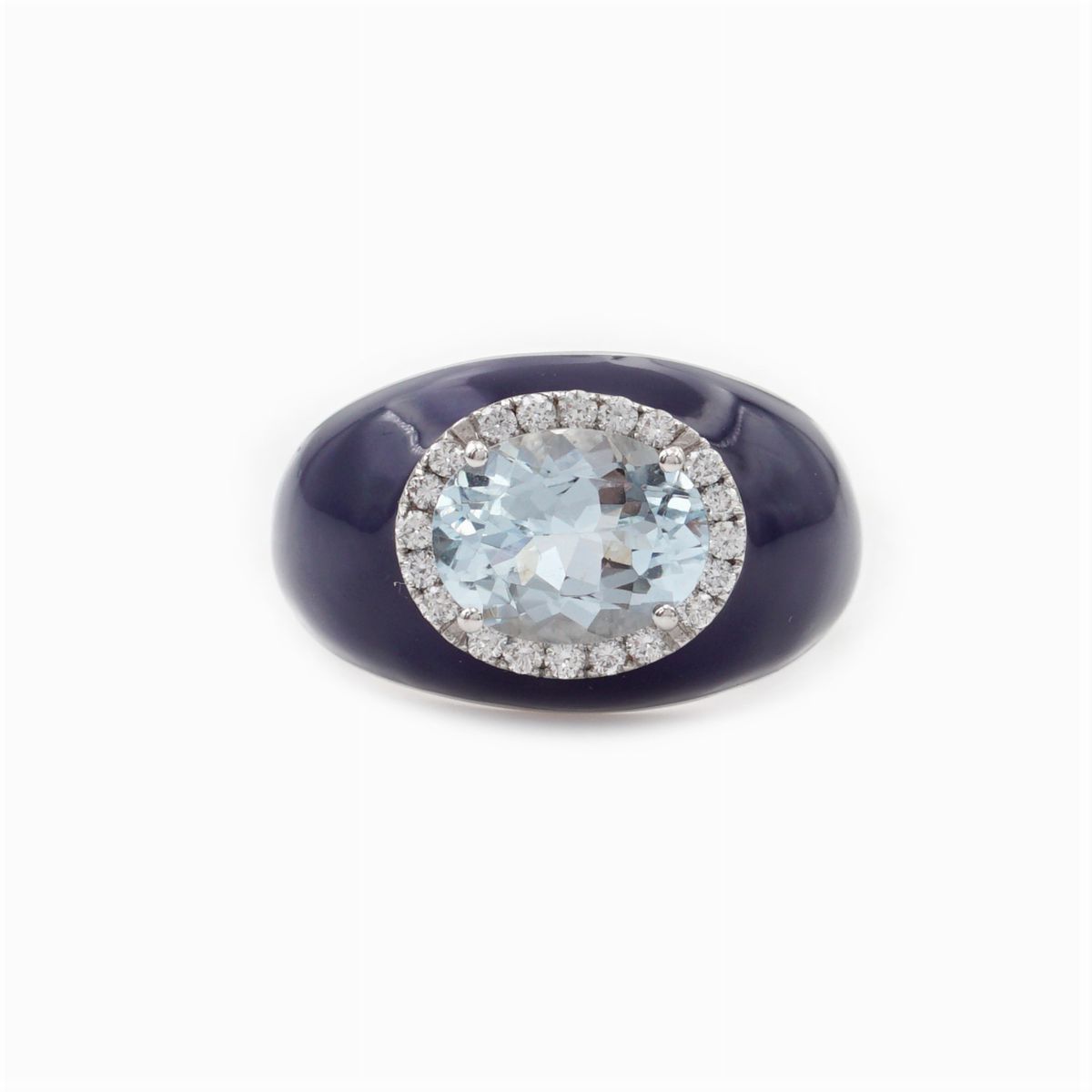Anello a Trombino in Oro Bianco 18kt e Smalto Blu