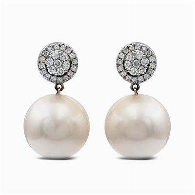 Orecchini in Oro Bianco 18kt e Perle Pendenti South Sea