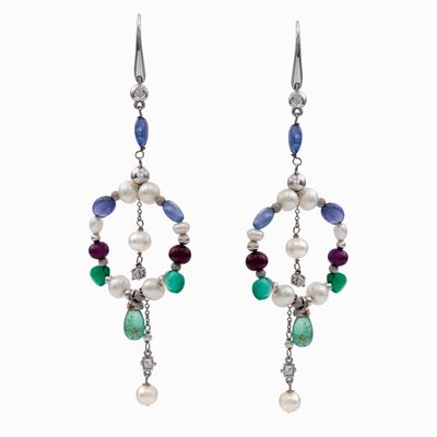 Orecchini Multicolor Pendenti in Oro Bianco 18kt
