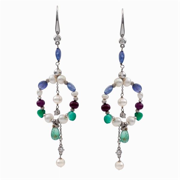 18kt white gold multicolor pendant earrings