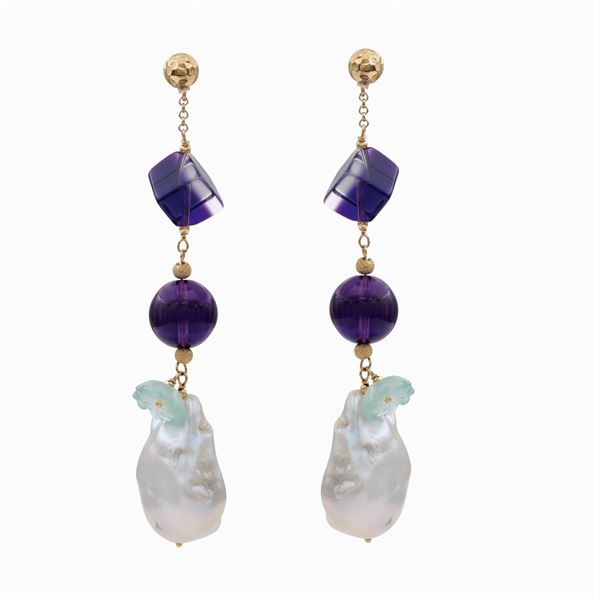 18kt gold and amethyst pendant earrings