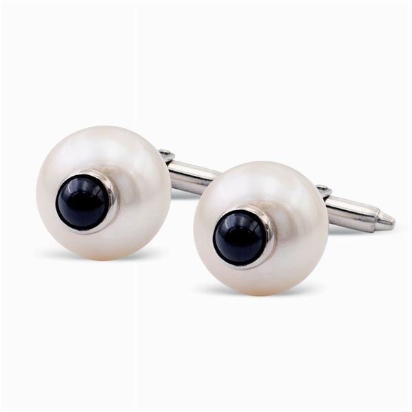 Gemelli in oro bianco 18kt con perle
