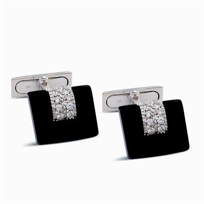 Gemelli a Fibbia in Oro Bianco 18kt Onice e Diamanti