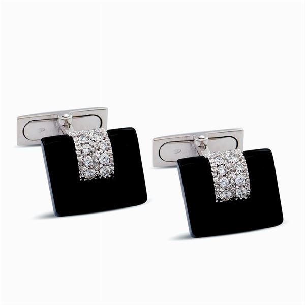 18kt white gold, onyx and diamond cufflinks  - Auction FINE JEWELS AND WATCHES - Colasanti Casa d'Aste