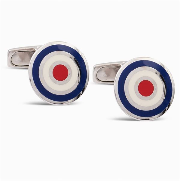 18kt white gold and polychrome enamel circular cufflinks