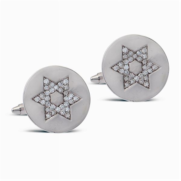 18kt white gold and diamond circular cufflinks  - Auction FINE JEWELS AND WATCHES - Colasanti Casa d'Aste