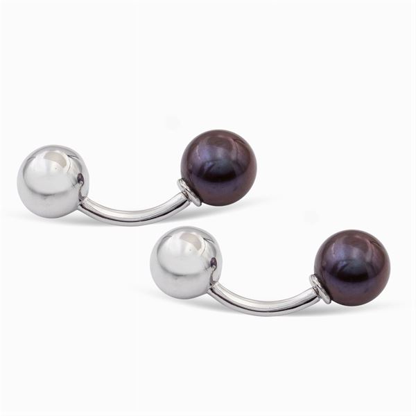 Gemelli sfere in oro bianco 18kt e perle Thaiti