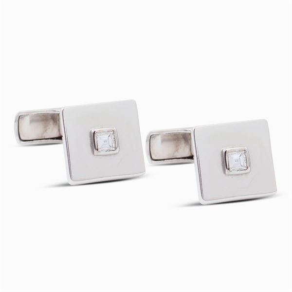 Gemelli di forma quadrata in oro bianco 18kt