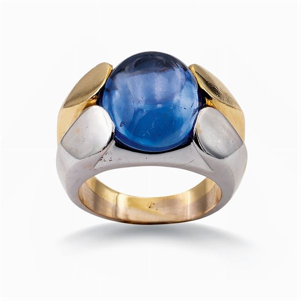 Anello in oro a due colori 18kt con zaffiro ct 10