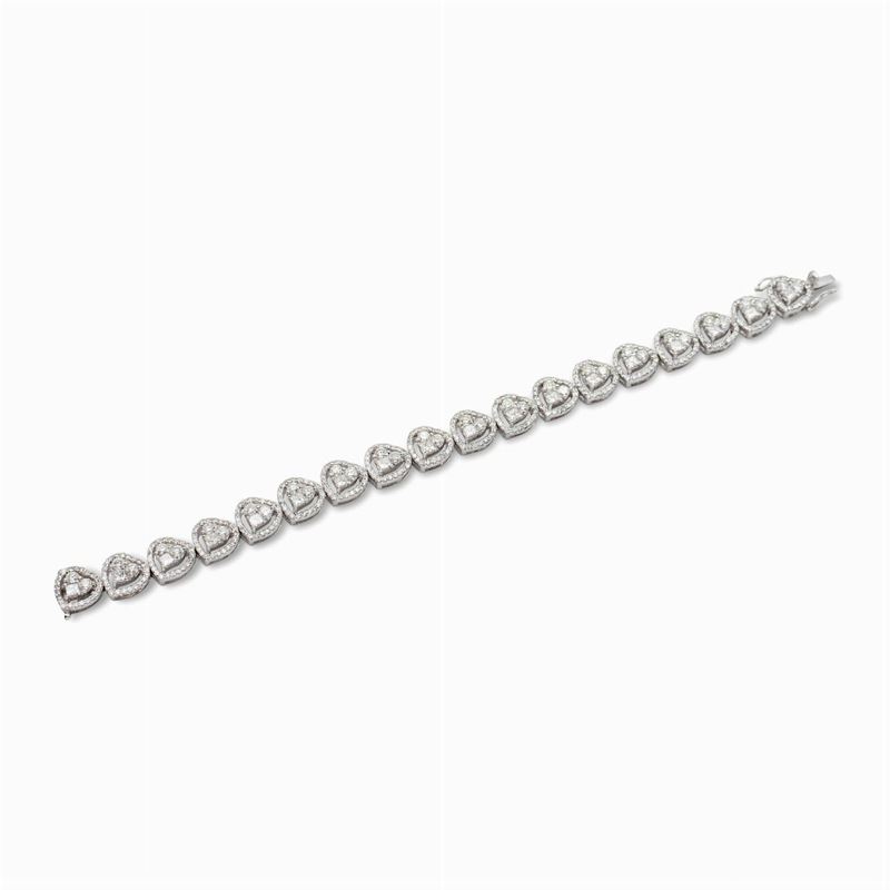 Bracciale Cuori in Oro Bianco 18kt e Diamanti