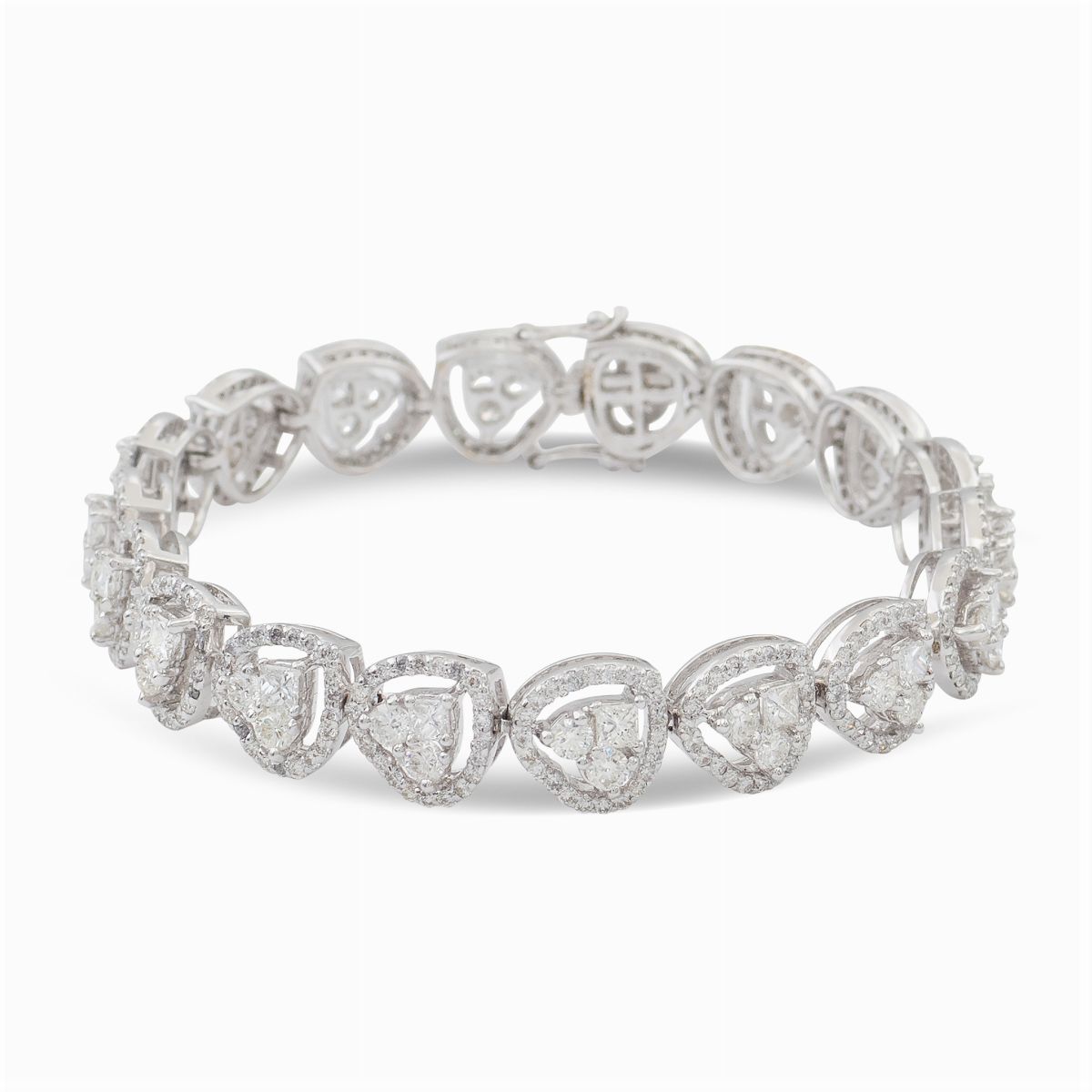 Bracciale Cuori in Oro Bianco 18kt e Diamanti