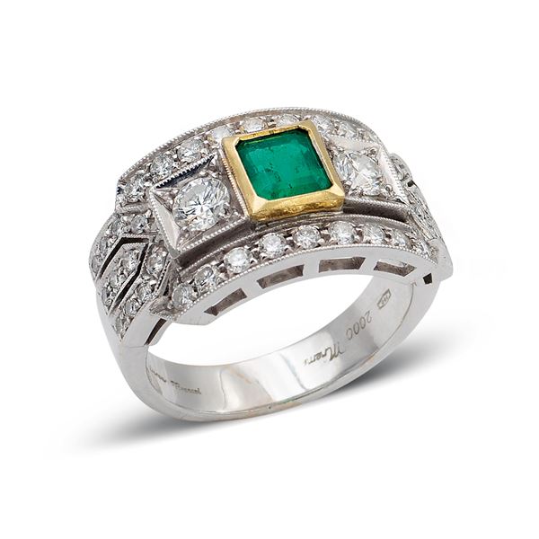 Dirce Repossi, anello in oro bianco 18kt con smeraldo