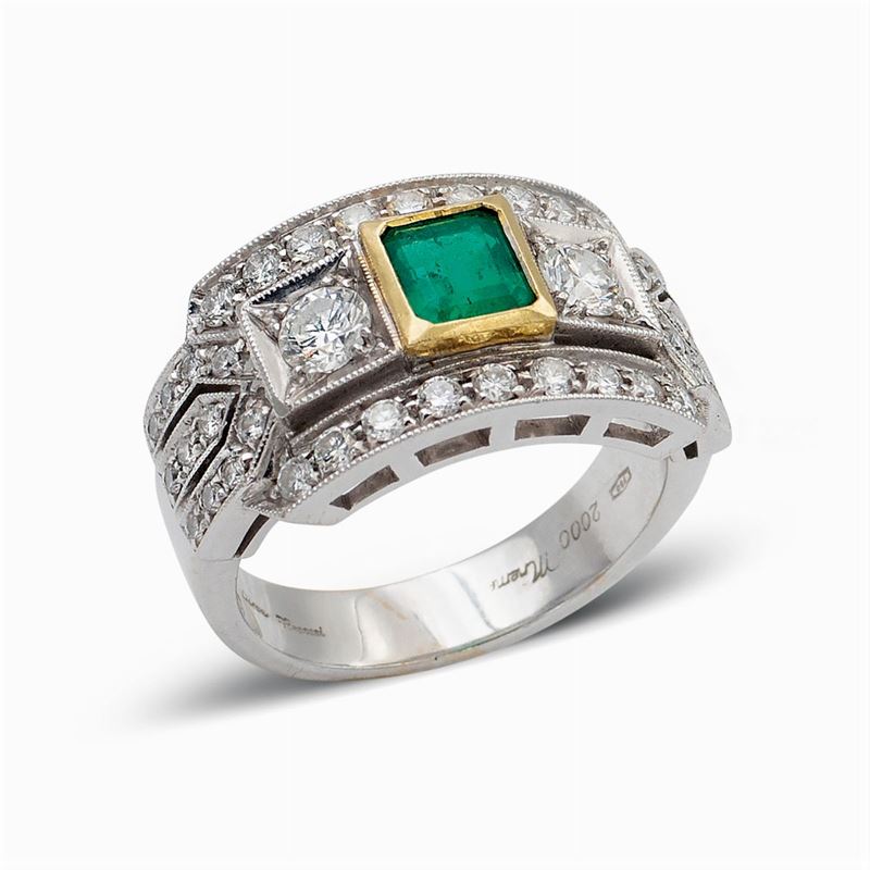 Dirce Repossi, Anello in Oro Bianco 18kt con Smeraldo