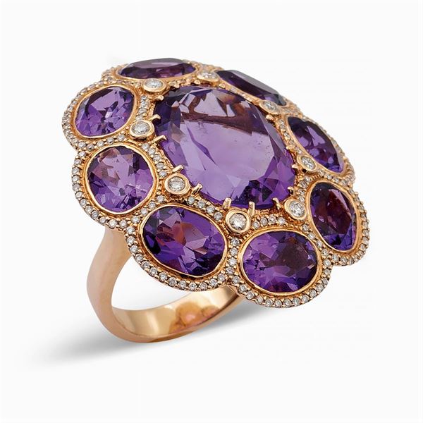 Anello in oro rosa 18kt e ametiste