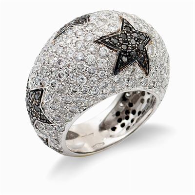 Anello Stelle in Oro Bianco 18kt e Diamanti