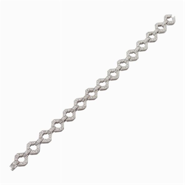 Bracciale a motivo geometrico  in oro bianco 18kt e diamanti