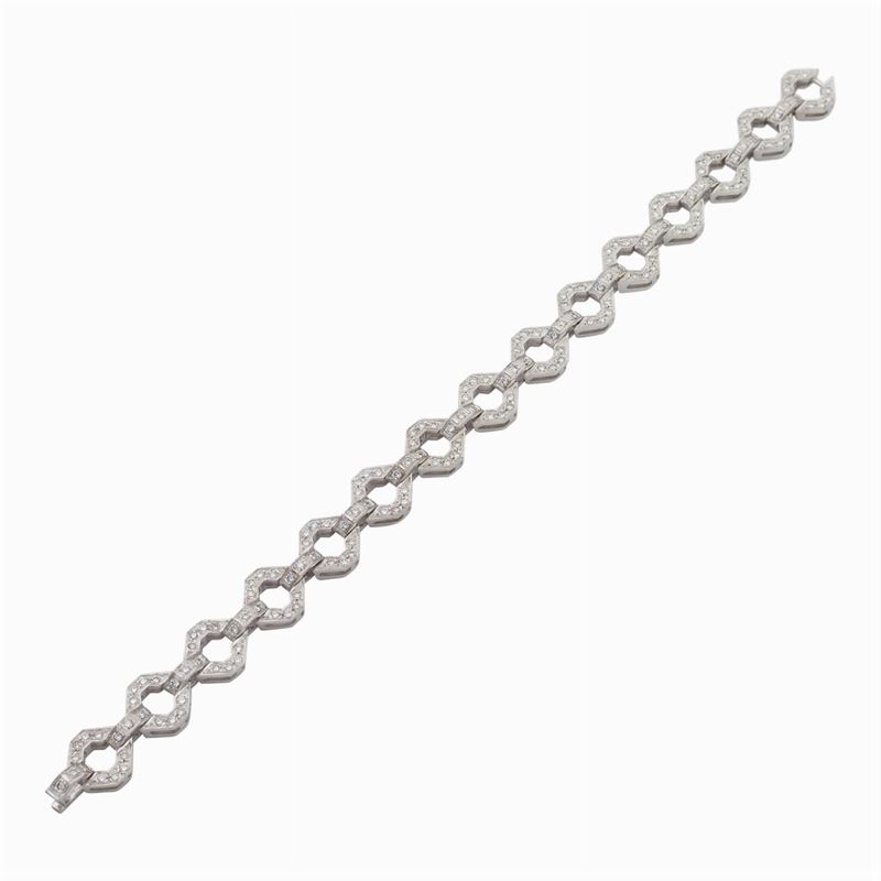 Bracciale a Motivo Geometrico in Oro Bianco 18kt e Diamanti
