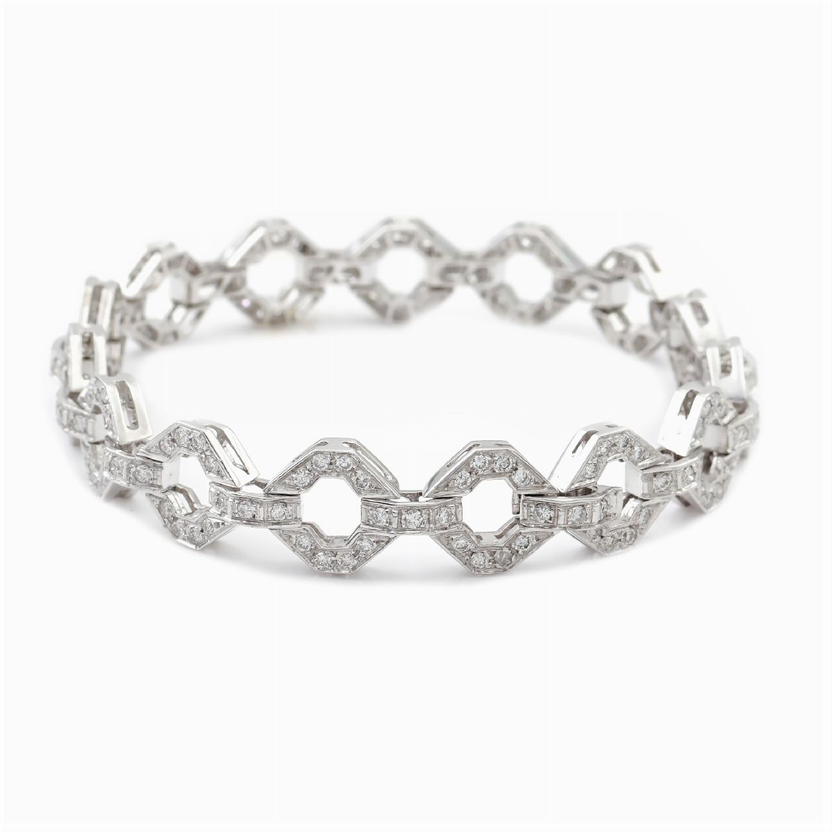 Bracciale a Motivo Geometrico in Oro Bianco 18kt e Diamanti
