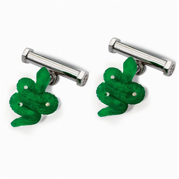 18kt white gold snake cufflinks