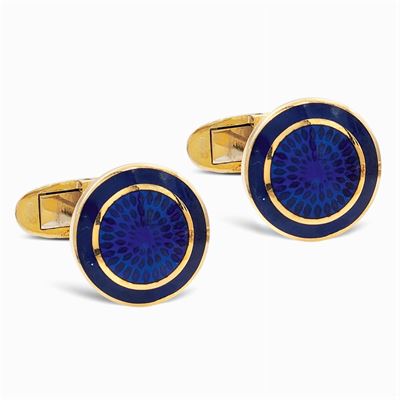 Gemelli di Forma Circolare in Oro Giallo 18kt e Smalto