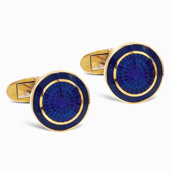 Gemelli di forma circolare in oro giallo 18kt e smalto  - Asta GIOIELLI E OROLOGI - Colasanti Casa d'Aste
