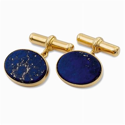 Gemelli di Forma Ovale in Oro Giallo 18kt e Lapislazzulo
