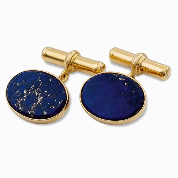 Gemelli di forma ovale in oro giallo 18kt e lapislazzulo